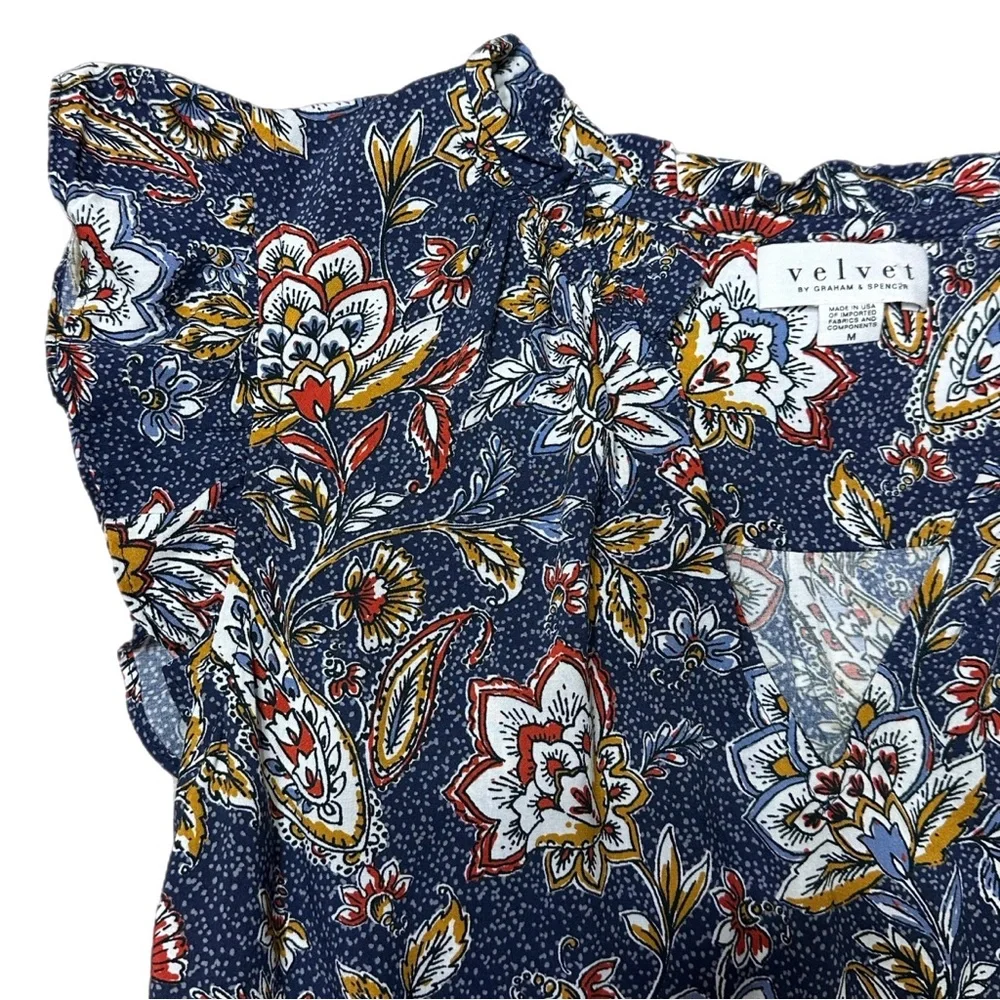 Velvet by Graham & Spencer Paloma Tie Waist in Navy Floral Mini Dress Size M - Picture 4 of 8